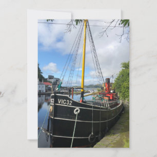 Vic32 Puffer Boat in het Crinan Canal Basin, Schot Feestdagenkaart