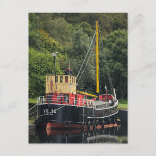 Vic32 puffervaartuig in Crinan Canal Basin, Schotl Feestdagenkaart