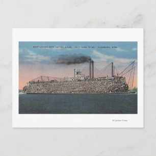 Vicksburg, MS - Uitzicht van Boat met Katoen aan b Briefkaart