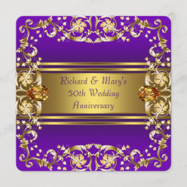 Victoireaanse Bloemen Paars en Goud 50ste Verjaard Kaart