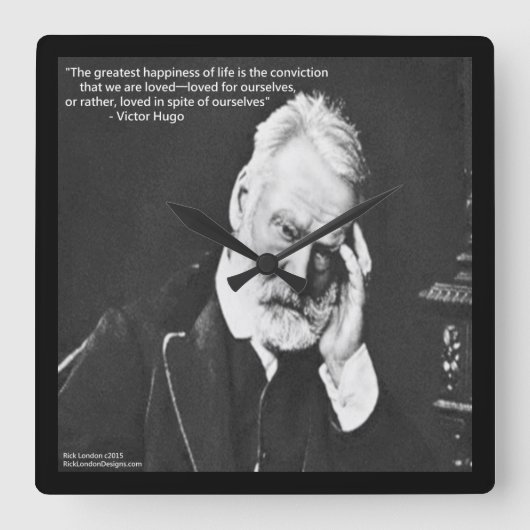 Victor Hugo & Happiness Quote Square Wall Clock Vierkante Klok (Voorkant)