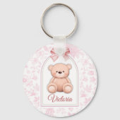Victoria | Aangepaste Roze Teddybeer Nursery Desig Sleutelhanger (Voorkant)