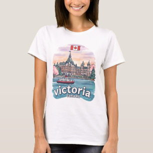 Victoria Canada Kleurrijk Mooie Stadssilhouet Arti T-shirt