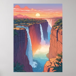 Victoria Falls Zonsondergang Reis Kunst Poster