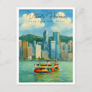 Victoria Harbour Hong Kong Retro Reizen Feestdagenkaart