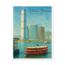 Victoria Harbour Hong Kong Retro Skyline
