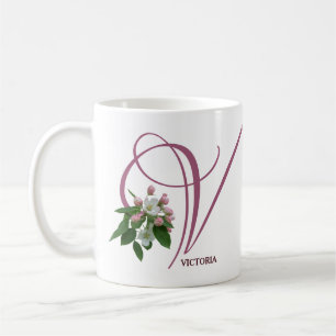 Victoria naam monogram roze bloesem Koffiemok