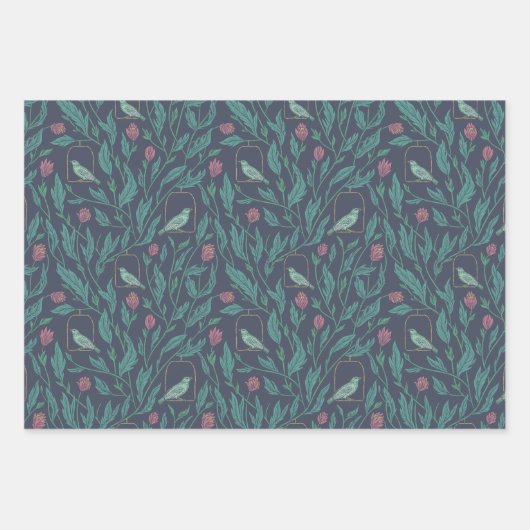Victoriaalse Engelse Tuin Mix Vogels Bessen Inpakpapier Vel (Voorkant)