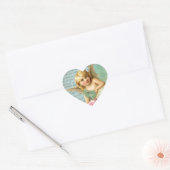 Victoriaans Angel blauw roos roze antiek Hart Sticker (Envelop)