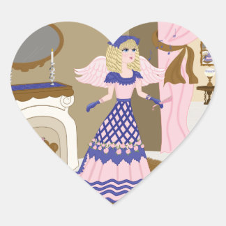 Victoriaans Angel Blue en Pink Singing by Fireplac Hart Sticker