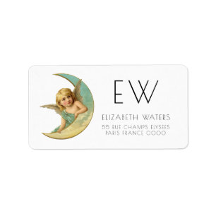 VICTORIAANS ANGEL- EN MOON-ADRESETIKETTEN ETIKET