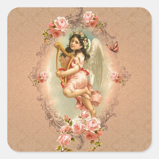 Victoriaans Angel historische rozen Vierkante Sticker (Voorkant)