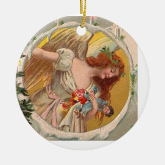Victoriaans Angel-kerstversiering Keramisch Ornament (Voorkant)