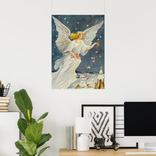 Victoriaans Angel met sterren voor kerstmis met st Poster
