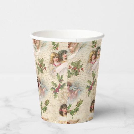 Victoriaans Angels met muziek, script en Holly Papieren Bekers (Rechts)