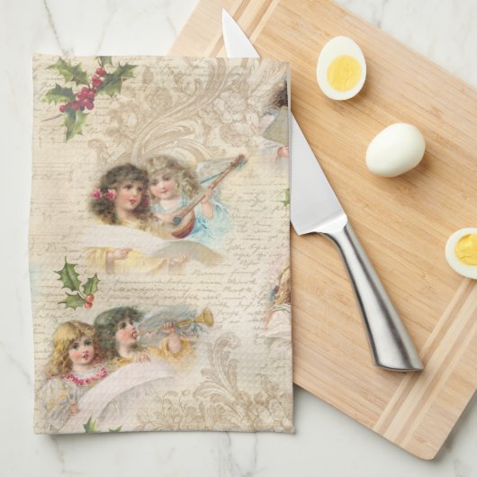 Victoriaans Angels met muziek, script en Holly Theedoek (Quarter Fold)