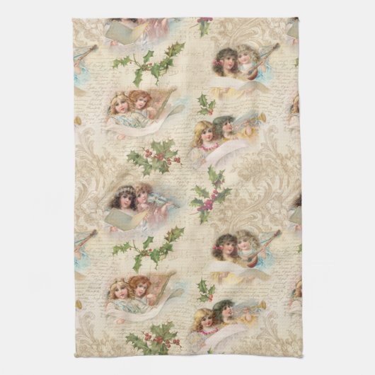 Victoriaans Angels met muziek, script en Holly Theedoek (Verticaal)