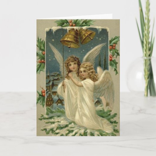 Victoriaans Angels Ringing Bells Kerst Kaart (Voorkant)