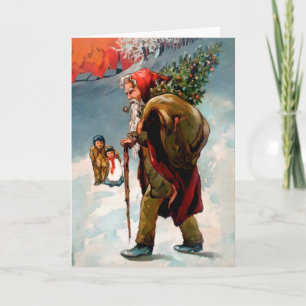 Victoriaans Angry Old Santa Holiday Card Feestdagen Kaart