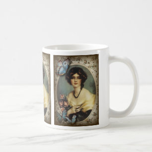 Victoriaans Antiek meisje met Floral vlinder Koffiemok