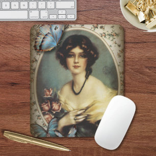 Victoriaans Antiek meisje met Floral vlinder Muismat