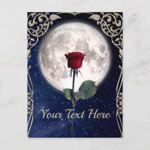 , Victoriaans, Art Deco, Red Rose, Night Sky Briefkaart