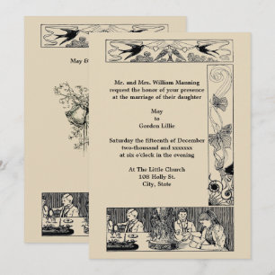  Victoriaans Art Nouveau huwelijksuitnodiging Kaart