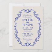  Victoriaans Barok Blauw Ornament Bruiloft Kaart (Voorkant)