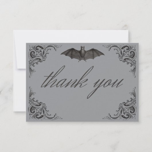 Victoriaans Bat Tot De Dood Zwart & Grijs Huwelijk Bedankkaart (Voorkant)