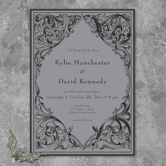 Victoriaans Bat Tot De Dood Zwart & Grijs Huwelijk Kaart