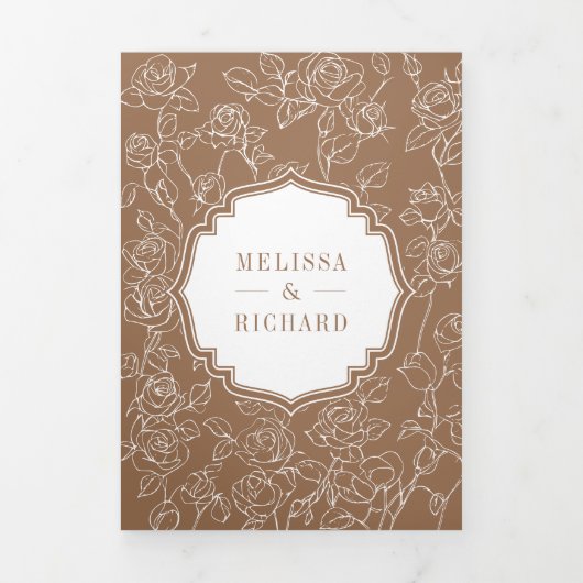 Victoriaans Beige Katholieke QR Code bruiloft Drieluik Uitnodiging (Cover)