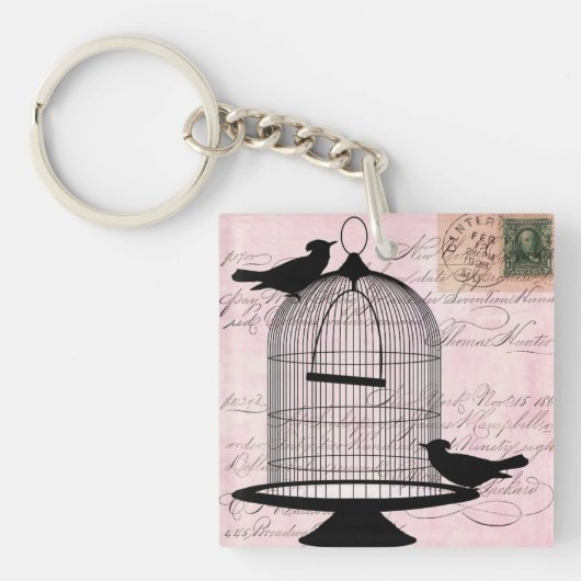 Victoriaans Birdcage Roze AcrylSleutelhanger Sleutelhanger (Voorkant)