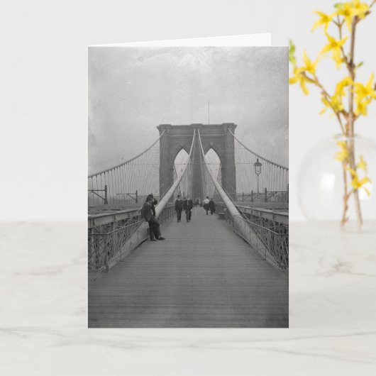 Victoriaans Black en White Brooklyn Bridge Kaart (Gele Bloem)