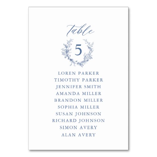 Victoriaans Blauw Bloemen Bruiloft Zitkaarten Kaart (Voorkant)