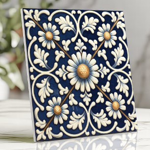Victoriaans blauw en ivoor madeliefjespatroon tegeltje
