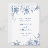 Victoriaans Blauw Frans Bloemen Huwelijk QR-code Save The Date (Voorkant)