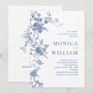 Victoriaans blauw Frans bloemenrepetitiediner Kaart