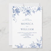 Victoriaans Blauw Frans Tuin QR code Foto Bruiloft Kaart (Voorkant)