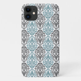 Victoriaans blauw grijs  Damask-logo iPhone 11 Hoesje