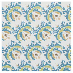 Victoriaans Blauw Groen Botanische Bloemstof Stof