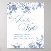 Victoriaans Blauwe Franse Bloemen Datum Nacht Idee Poster (Voorkant)