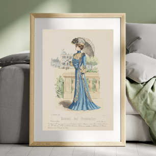 Victoriaans Blauwe Jurk 1900 Paris Mode Vintage AD Poster