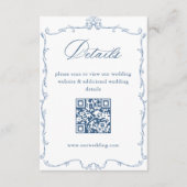 Victoriaans  Blauwe Trouwdetails QR-code Informatiekaartje (Voorkant)