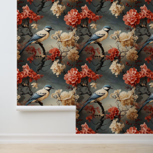 Victoriaans Blauwe Vogel Boho Georgische Trailing Behang