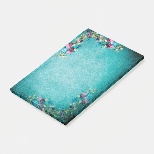 Victoriaans bloemen bloemen blauwgroen roze elegan post-it® notes (Schuin)