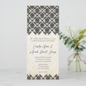 Victoriaans Bloemen Damask Wedding Kaart (Staand voorkant)