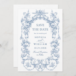 Victoriaans  Bloemen Dusty Blue Wedding QR-code Save The Date