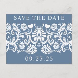 Victoriaans Bloemen Frans Blauw Damask Save the Da Aankondigingskaart