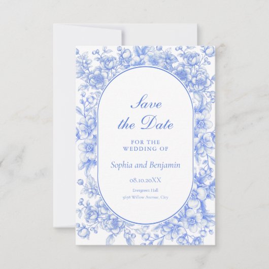 Victoriaans Bloemen Iets Blauw Bewaar de Datum (Voorkant)