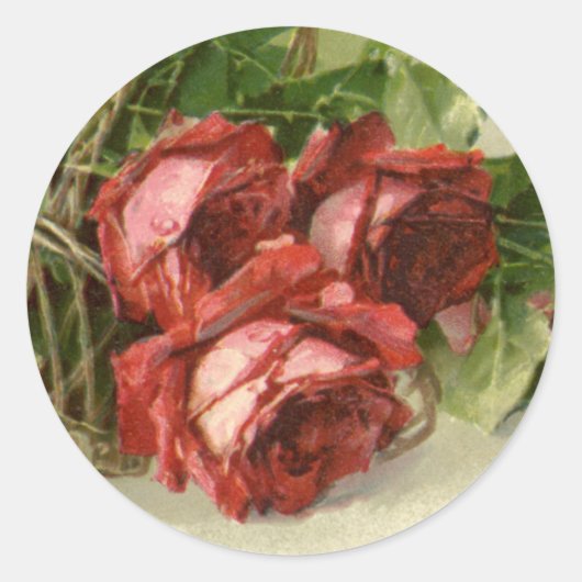  Victoriaans bloemen, rode rozen Ronde Sticker (Voorkant)